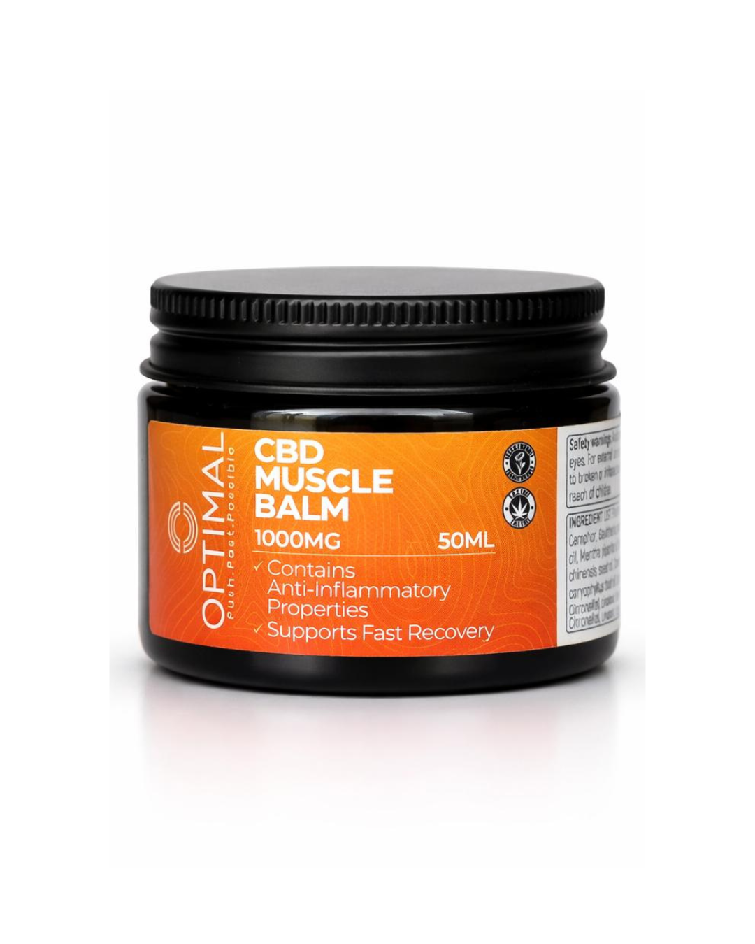 Optimal CBD Muscle Balm 1000mg 50ml jar front label product image 